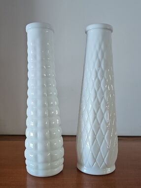 Pair Of Vintage E.O BRODY Milk Glass Textured Vase - Set of 2